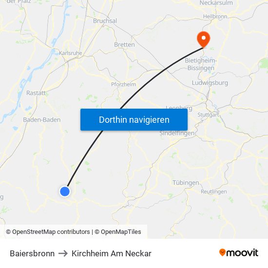 Baiersbronn to Kirchheim Am Neckar map