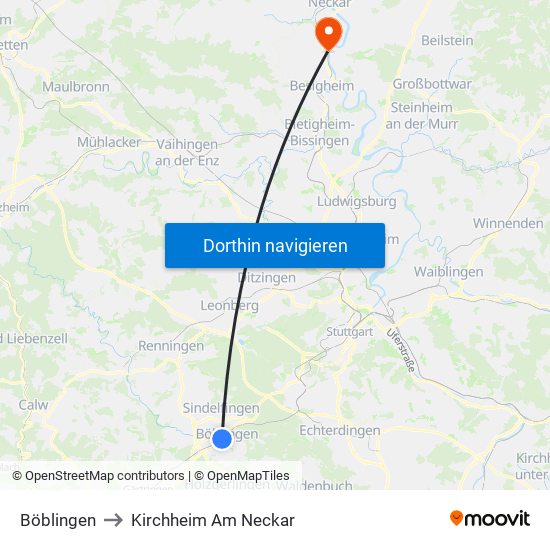 Böblingen to Kirchheim Am Neckar map