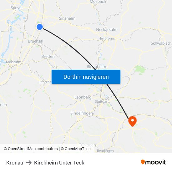 Kronau to Kirchheim Unter Teck map