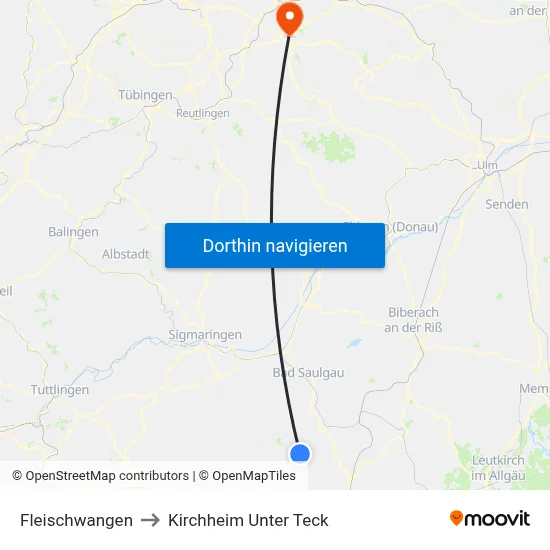 Fleischwangen to Kirchheim Unter Teck map