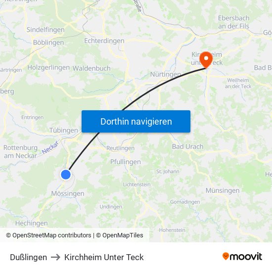 Dußlingen to Kirchheim Unter Teck map