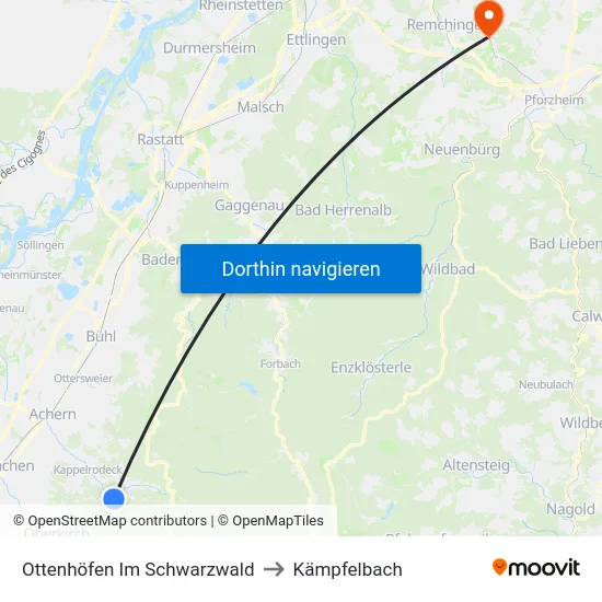 Ottenhöfen Im Schwarzwald to Kämpfelbach map