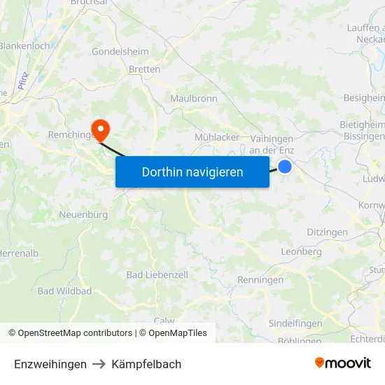 Enzweihingen to Kämpfelbach map