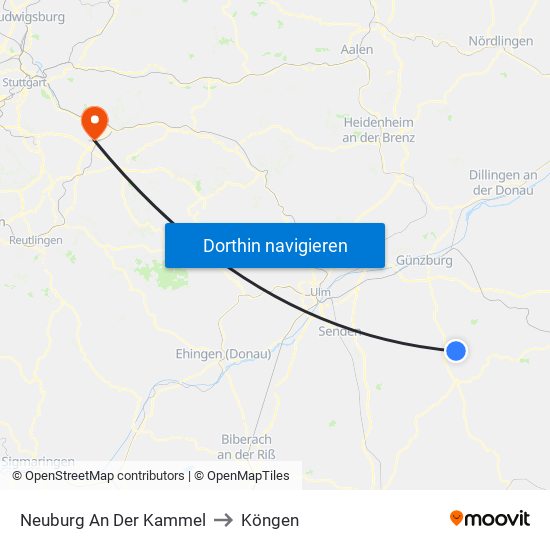 Neuburg An Der Kammel to Köngen map