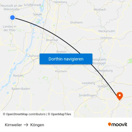 Kirrweiler to Köngen map