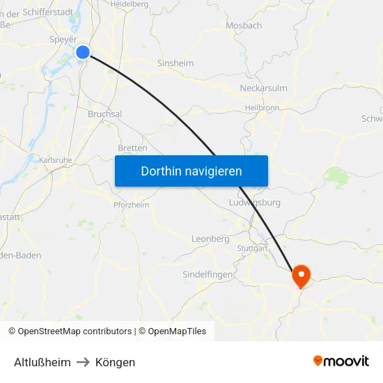 Altlußheim to Köngen map
