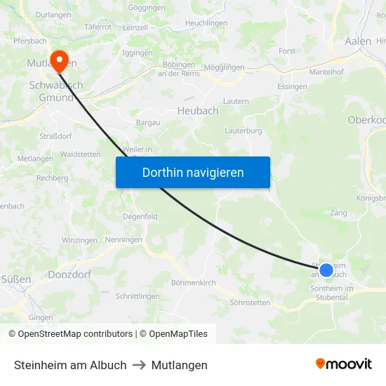 Steinheim am Albuch to Mutlangen map