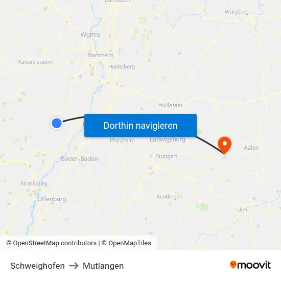 Schweighofen to Mutlangen map