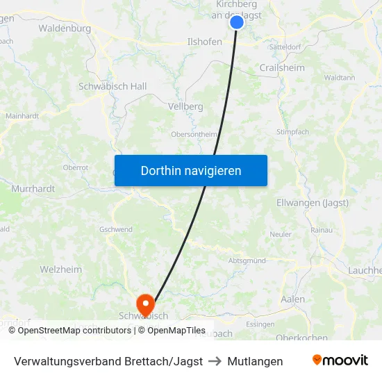 Verwaltungsverband Brettach/Jagst to Mutlangen map