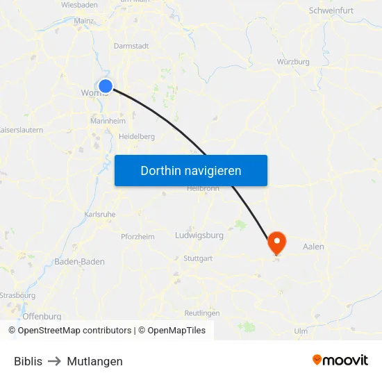 Biblis to Mutlangen map