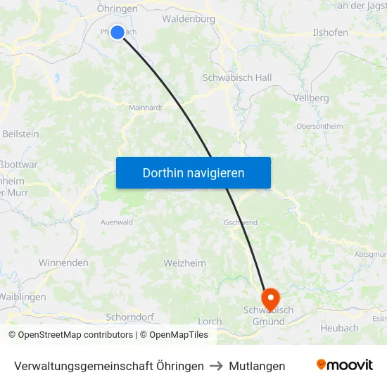 Verwaltungsgemeinschaft Öhringen to Mutlangen map