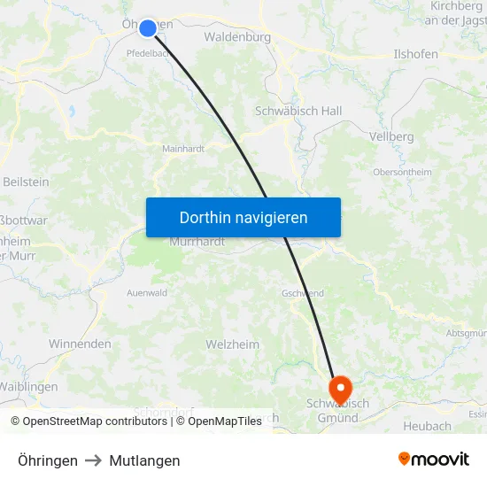 Öhringen to Mutlangen map