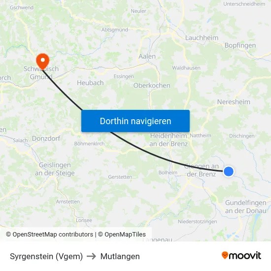 Syrgenstein (Vgem) to Mutlangen map