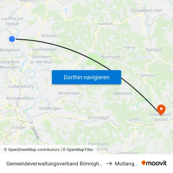 Gemeindeverwaltungsverband Bönnigheim to Mutlangen map