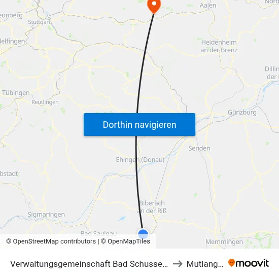 Verwaltungsgemeinschaft Bad Schussenried to Mutlangen map