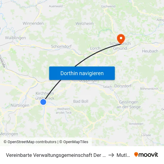 Vereinbarte Verwaltungsgemeinschaft Der Stadt Kirchheim Unter Teck to Mutlangen map