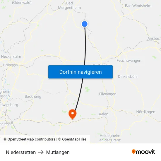 Niederstetten to Mutlangen map