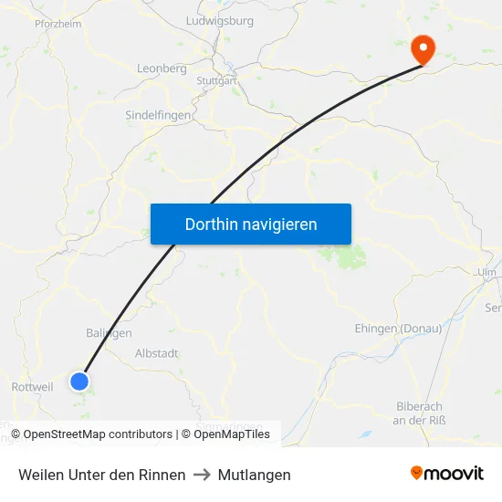 Weilen Unter den Rinnen to Mutlangen map