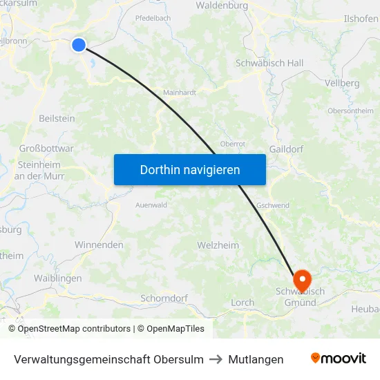 Verwaltungsgemeinschaft Obersulm to Mutlangen map