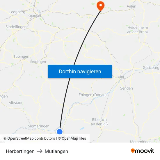 Herbertingen to Mutlangen map