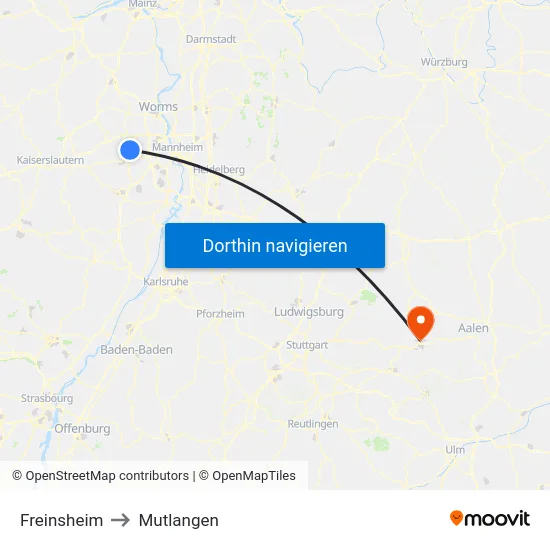 Freinsheim to Mutlangen map