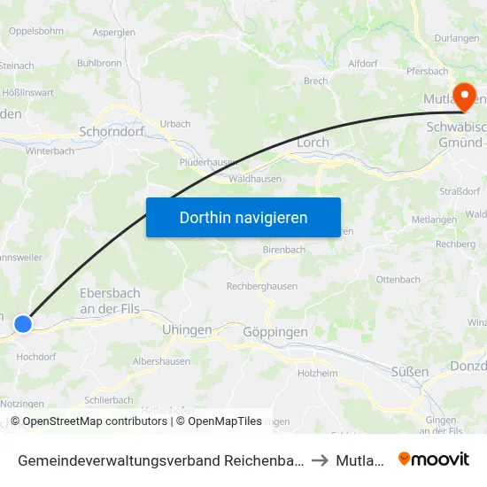 Gemeindeverwaltungsverband Reichenbach An Der Fils to Mutlangen map