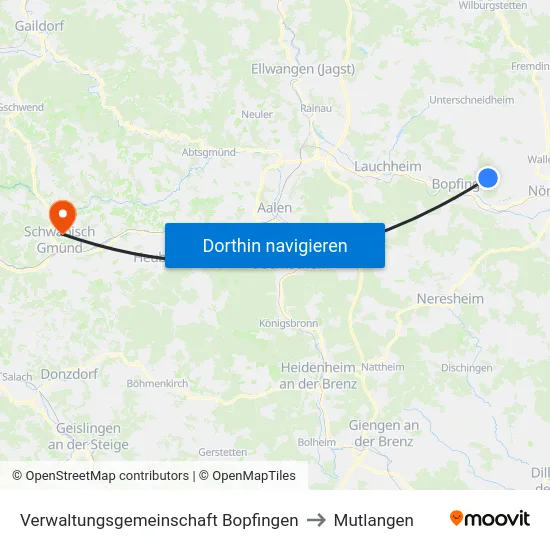 Verwaltungsgemeinschaft Bopfingen to Mutlangen map