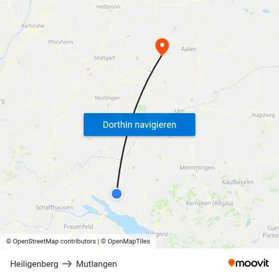 Heiligenberg to Mutlangen map