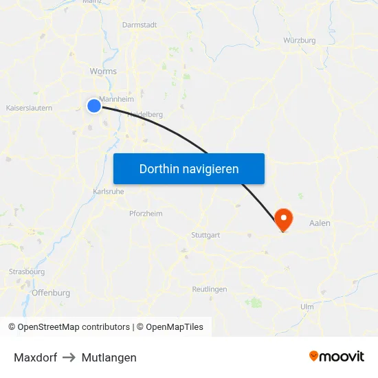 Maxdorf to Mutlangen map