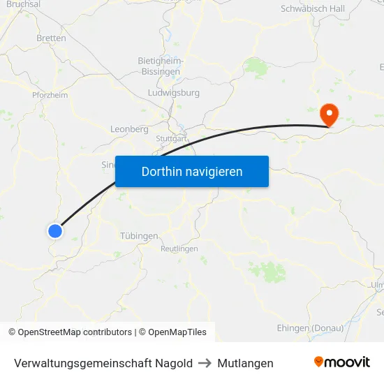 Verwaltungsgemeinschaft Nagold to Mutlangen map