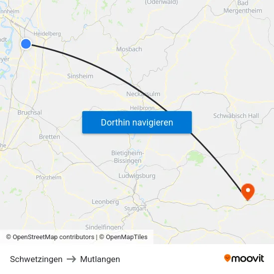 Schwetzingen to Mutlangen map