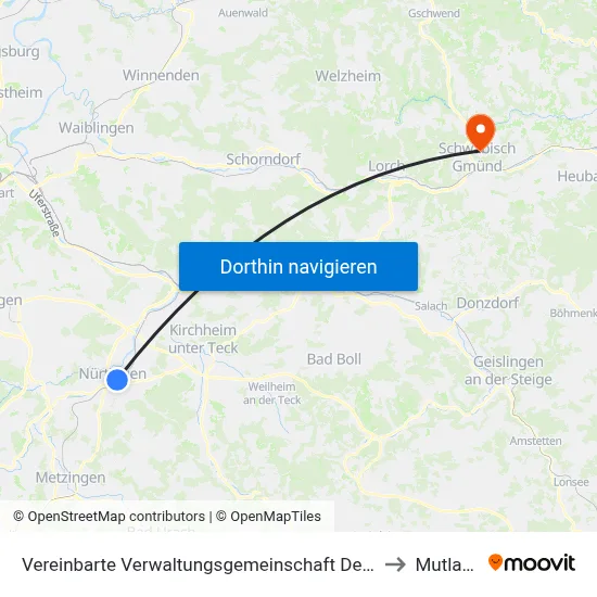 Vereinbarte Verwaltungsgemeinschaft Der Stadt Nürtingen to Mutlangen map