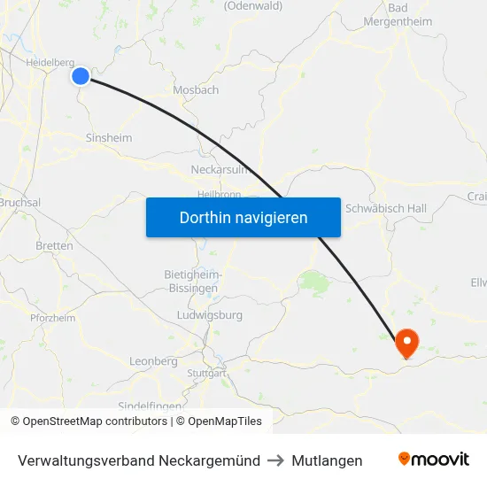 Verwaltungsverband Neckargemünd to Mutlangen map