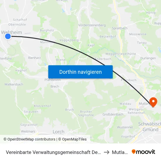 Vereinbarte Verwaltungsgemeinschaft Der Stadt Welzheim to Mutlangen map