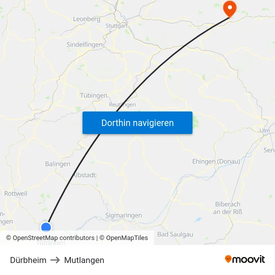 Dürbheim to Mutlangen map
