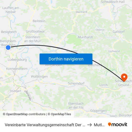 Vereinbarte Verwaltungsgemeinschaft Der Stadt Bietigheim-Bissingen to Mutlangen map