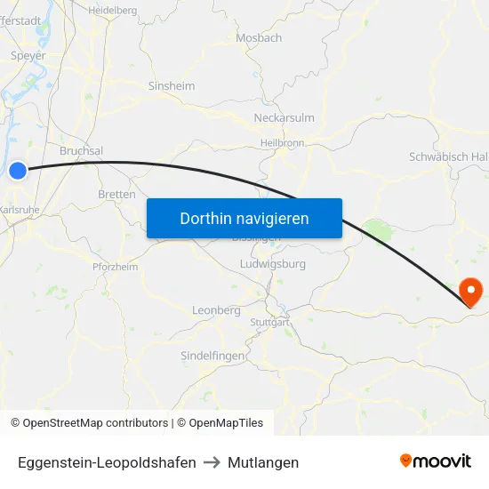 Eggenstein-Leopoldshafen to Mutlangen map