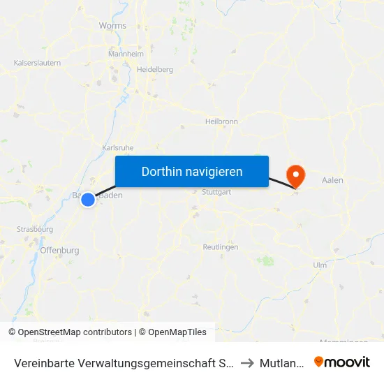 Vereinbarte Verwaltungsgemeinschaft Sinzheim to Mutlangen map