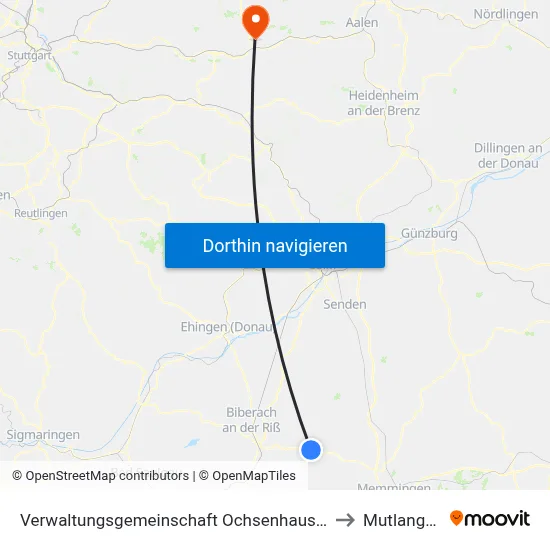 Verwaltungsgemeinschaft Ochsenhausen to Mutlangen map