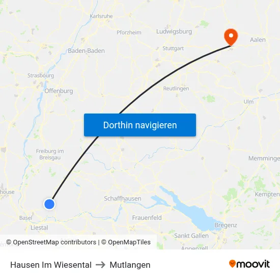 Hausen Im Wiesental to Mutlangen map