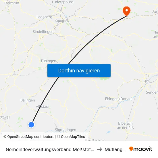 Gemeindeverwaltungsverband Meßstetten to Mutlangen map