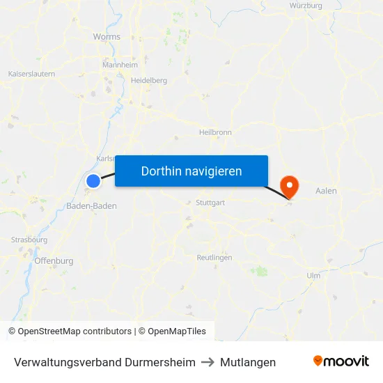 Verwaltungsverband Durmersheim to Mutlangen map