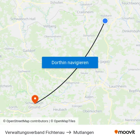 Verwaltungsverband Fichtenau to Mutlangen map