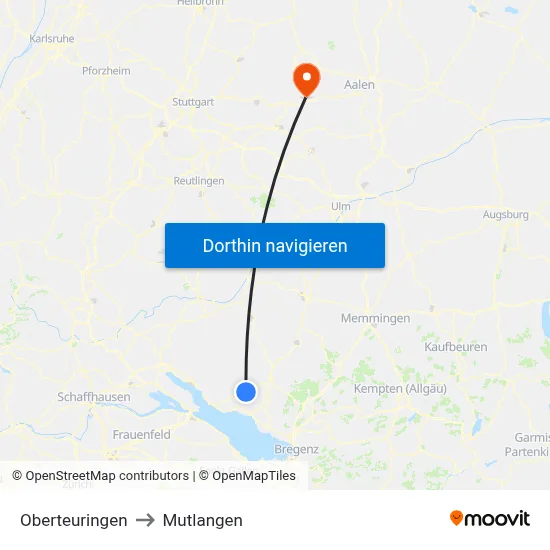 Oberteuringen to Mutlangen map