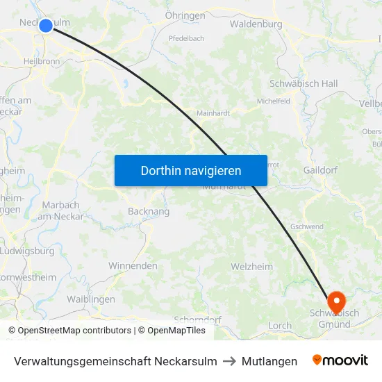 Verwaltungsgemeinschaft Neckarsulm to Mutlangen map