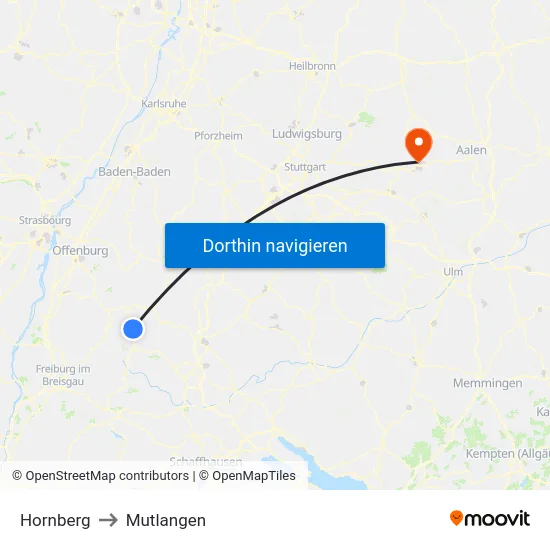 Hornberg to Mutlangen map