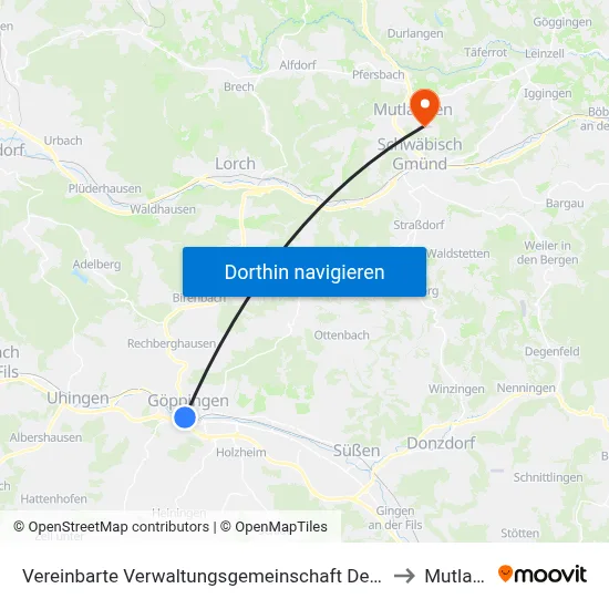 Vereinbarte Verwaltungsgemeinschaft Der Stadt Göppingen to Mutlangen map
