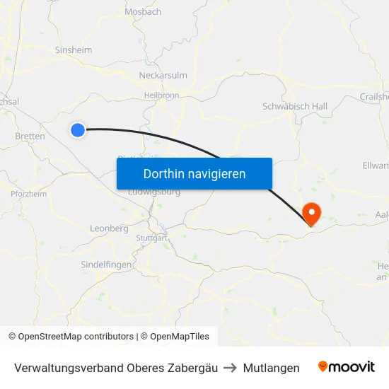 Verwaltungsverband Oberes Zabergäu to Mutlangen map