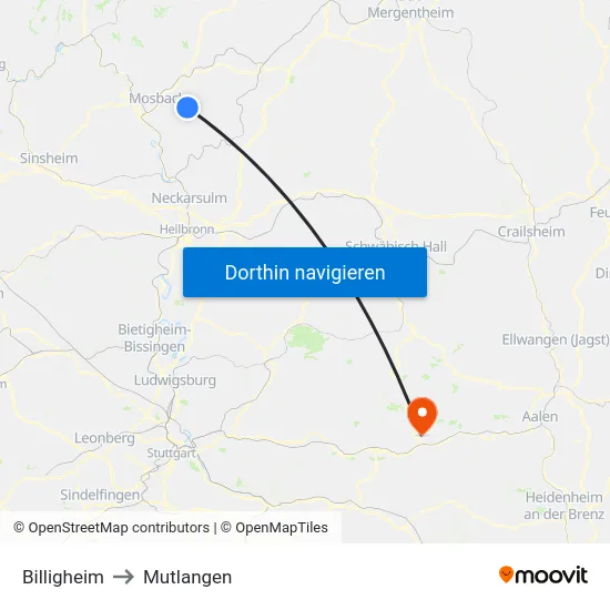 Billigheim to Mutlangen map