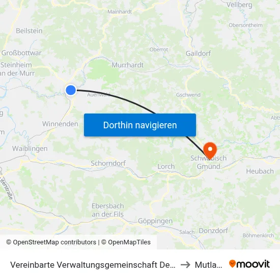 Vereinbarte Verwaltungsgemeinschaft Der Stadt Backnang to Mutlangen map